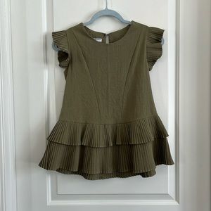 Goodnight Macaroon Olive Green Pleated Ruffle Sleeve Blouse